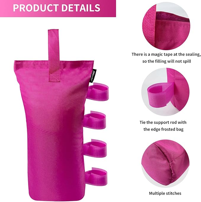Joramoy Heavy Duty Canopy Weight Bags(150LBS) for Pop up Canopy Tent, Leg Canopy Weights Sand Bags for Instant Outdoor Sun Shelter Canopy/Patio Umbrella,Set of 4, Pink(Without Sand)