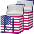BALEINE 2PK Insulated Reusable Grocery Bags, Collapsible Cooler Bag for Groceries, Heavy Duty Large Insulated Bag (16''x9''x13'', Patroit Celebration)