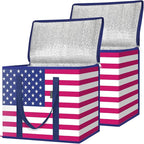 BALEINE 2PK Insulated Reusable Grocery Bags, Collapsible Cooler Bag for Groceries, Heavy Duty Large Insulated Bag (16''x9''x13'', Patroit Celebration)