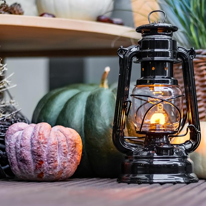 Feuerhand Outdoor Kerosene Fuel Lantern, German Made Weather Resistant Baby Special 276 Galvanized Hurricane Lamp for Camping or Patio, 10 Inches, Black