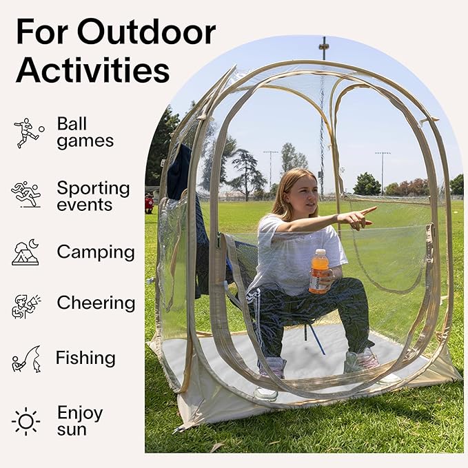 EighteenTek® Pod All Weather Sports Tent with Attached Floor, Instant Outdoor Bubble Tent, Rainproof Camping Sun Shelter for Sports Events Camping Fishing Cheering 1-4 Person