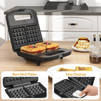 Sunvivi 3 in 1 Electric Sandwich Maker: Panini Press Grill and Waffle Iron Set, Grill and Sandwich Press with Removable Non-Stick Plates, Indicator Lights & Cool Touch Handle, 800W, Silver