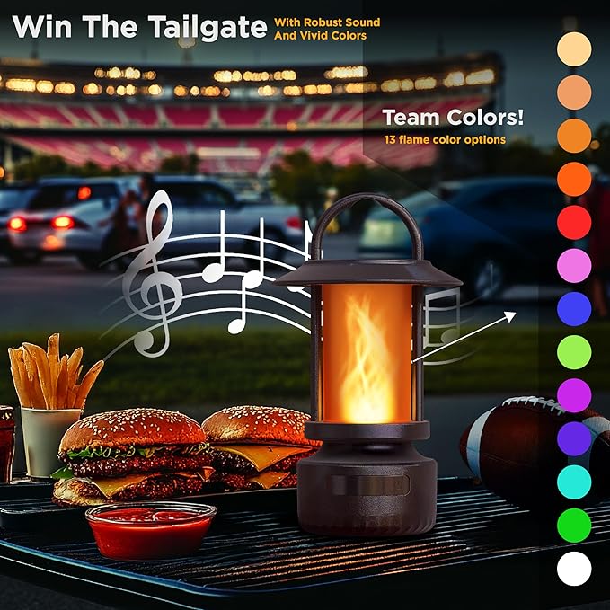 FoxFlame Bluetooth Outdoor Speakers-Realistic LED Flame with 13 Color Options, Powerful 5W Sound,Wireless Outdoor Speakers with Deep Bass for Parties,Camping,Tailgating & Home Ambience(1 Pack)