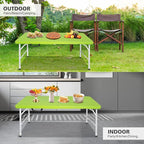 Portable 4Ft Adjustable Height Plastic Folding Table, Heavy Duty Fold-in-Half Table with Carrying Handle, Small Utility Foldable Table for Picnic Party Camping BBQ, Indoor/Outdoor (Green)