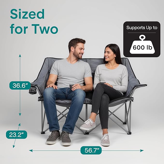 Camping Loveseat for Couples, Friends & Families, Double Camping Chair, Foldable Two Person Camping Chair for Campfire Nights, Tailgating Fun, Beach Escapes, RV Road Trips & Cozy Backyard Comfort