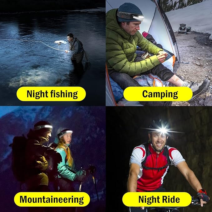 AURUZA 2PCS Headlamp Flashlight, Rechargeable LED Headlamps 2 COB 230°Wide Beam Headlight with Motion Sensor Bright 5 Modes Lightweight Waterproof Head Lamp for Outdoor Running, Camping Hiking