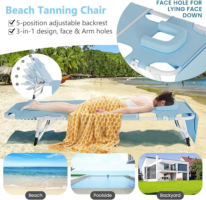 ABORON Patio Lounge Chair, Folding Guest Bed Cot for Adults, 500LB Heavy-Duty Capacity, Portable Extra Bed with Comfort Mat, Quick Fold Design for Indoor Guest Stays & Temporary Use