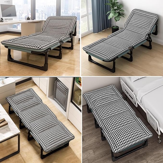 Folding Camping Cot with Mattresses 4-Level Adjustment of Backrest Portable Foldable Bed Provide A Comfortable Rest for Camping, Home, Office, No Installation Required(Gray,175 * 56 * 30cm)
