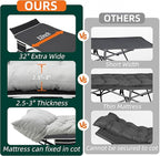 Portable Camping Cot, 32" Extra Wide Camping Cots for Adults with Thick Mattress, Heavy Duty Sleeping Cot Holds Up to 600LBS, Cots for Sleeping, Rv, Beach, Patio, Office Naps 2Pcs (Grey)