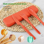 Travel Utensils Set with Case, 8 Sets Camping Utensils Reusable Wheat Straw Utensils Set With Case, Knife Spoon and Fork Set for Lunch Box