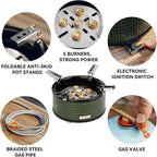 ONLYFIRE OUTDOOR LIVING Portable Camping Gas Stove with Storage Bag & Gas Adapters, 5 Burners Propane Stove for Outdoor Patio Cooking Picnic Camping Hiking Tailgating Emergency Use, Green GS344