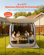 VEVOR 6 x 6 ft Pop-Up Screen House Tent with Extended Awning, 4–6 Person Screen Gazebo, Portable Screened Canopy with Carry Bag, Netting Sides & Ground Stakes for Patio, Backyard & Outdoor Activities