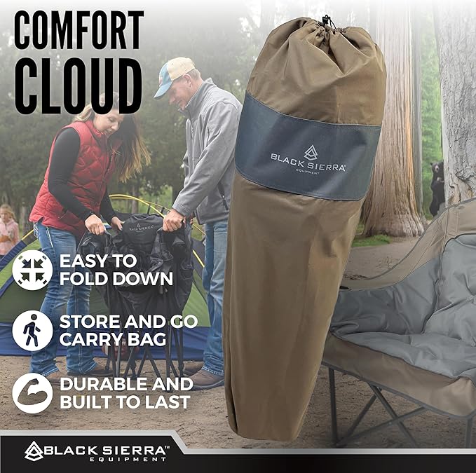 Black Sierra Oversized Camping Chair for Adults – 400 lb Heavy Duty Folding Chair with Cup Holders & Carry Bag