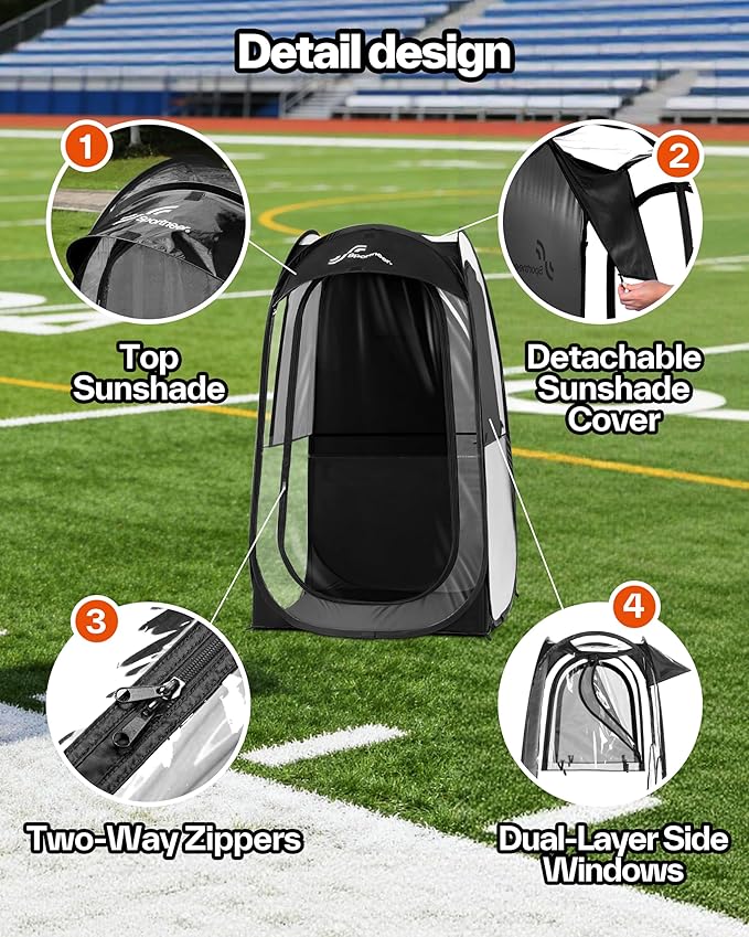 Sportneer Sports Tent: 1 Person Instant Shelter with Ultra Visibility for Cold Day - Lightweight Portable Pop Up Tent for Sports Event, Protection from Cold Wind and Rain, 37" Lx 37" W x 63.5" H