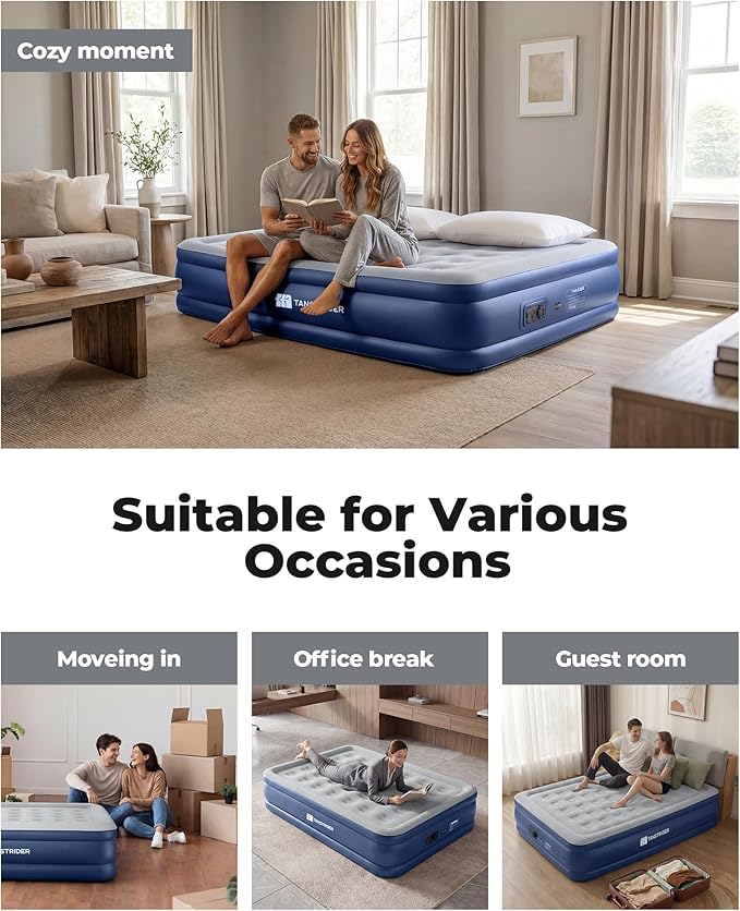 Air Mattress Full with Built in Pump,18'' Raised Inflatable Blow Up Mattress Full Size, 3 Mins Quick Self-Inflation/Deflation Inflatable Bed for Guests & Home, Outdoor Camping (Navy)