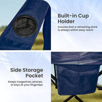 Portable Camping Chair 2 Pack, Folding Outdoor Chair with Cup Holder & Side Pocket for Camping, Hiking, Picnic, Beach (Navy Blue)
