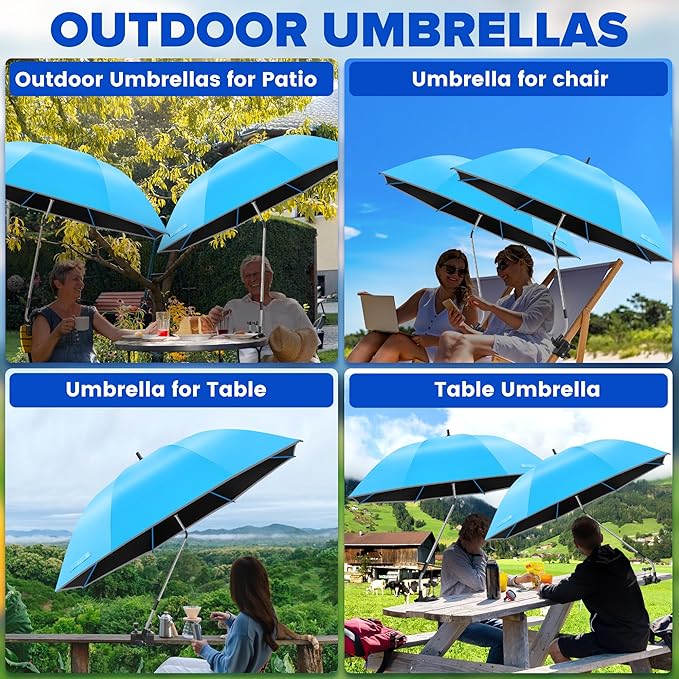 Beach Umbrella, 2PACK 48.7inch Chair Umbrella with Clamp adjustable 360°, UV Protection Large Camping Chair Umbrellas for Camping chair, Glof Cart,Table(Chair,Table not include)
