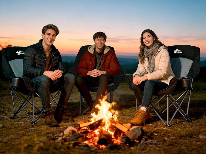 Heated Oversized Camping Chair 3 Level Heating Heavy Duty Padded Folding Camping Chairs for Adults with Cup Holder for Outdoor Sports Lawn Garden