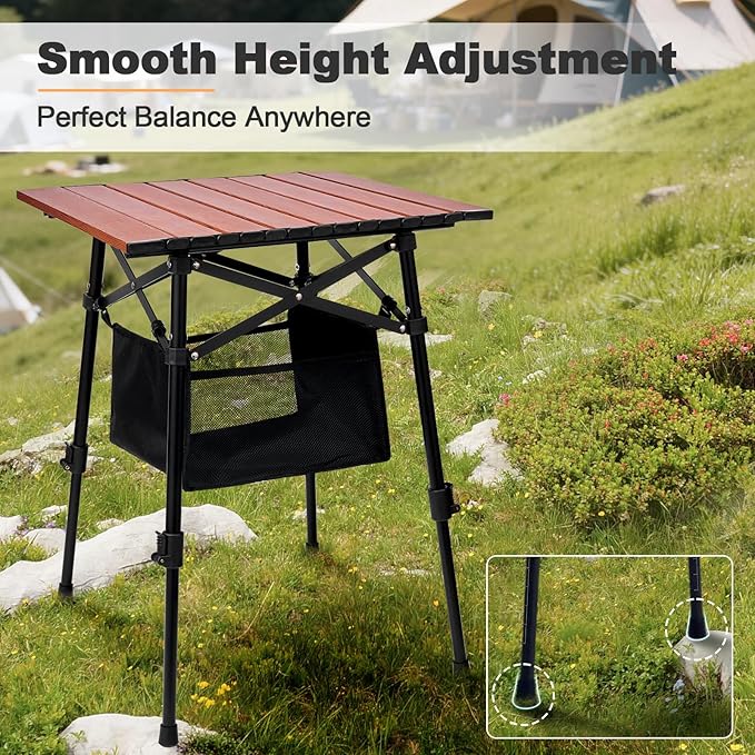 Odoland Folding Camping Table, Adjustable Height Large Portable Picnic Table with Storage Bag for Outdoor Camp, Cooking, Beach, Travelling, Backyards, Fishing