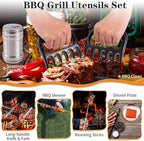 Camping Essentials Cookware Cooking Utensils Set - Portable Camp Kitchen Mess Kit Outdoor Accessories, Stainless Steel & Silicone, Camping Gear Equipment for RV Picnic Grill, Black Pro