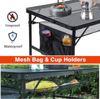 Folding Grill Table, 4x2 FT Portable Camping Table, Lightweight Height Adjustable Metal Tables with Mesh Desktop and Mesh Bag, Outdoor Tables for Camping, Picnic, Beach and BBQ, Black