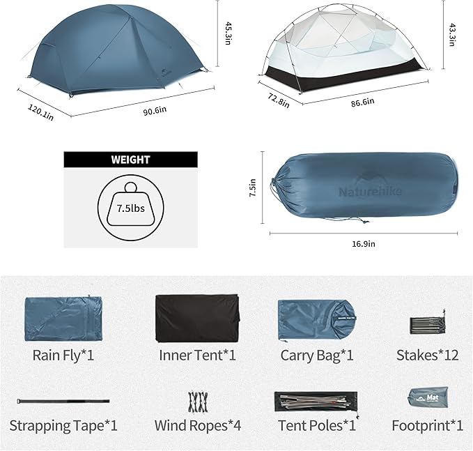 Naturehike Mongar Base 2-3 Person Camping Tent, Lightweight Waterproof Backpacking Tent with Footprint