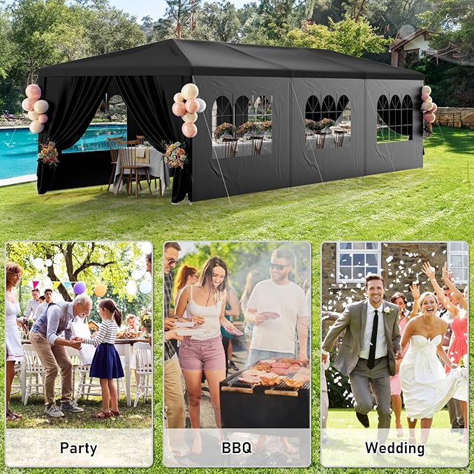 10x30 Black Outdoor Party Tent with 8 Removable Sidewalls Tents for Parties Gazebo Canopy Event Tent for Wedding, Birthday, Garden Parties and Backyard Patio BBQ Camping
