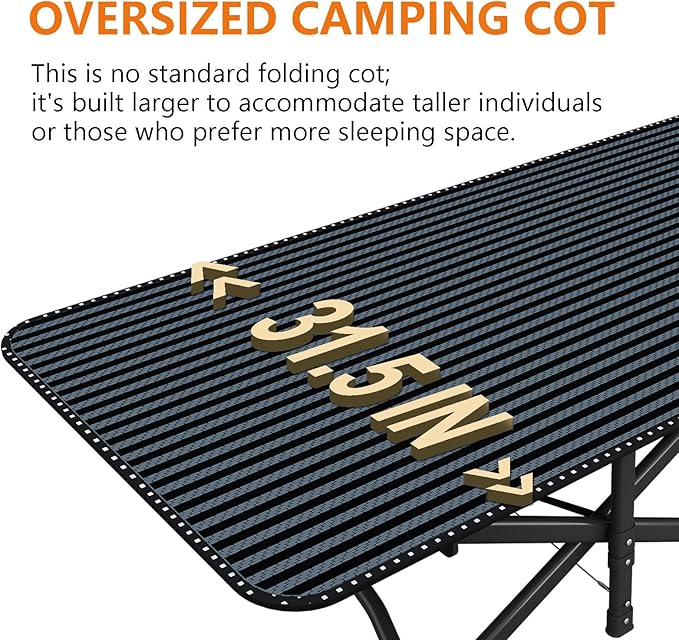 ATORPOK Oversized Camping Cot for Adults with Cushion Comfortable, Extra Wide 31.5'' Folding Bed for Sleeping, Lightweight Folding Bed with Carry Bag Supports 500 lbs