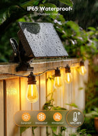 Minetom 58FT Solar String Lights Outdoor Waterproof, 17 LED S14 Shatterproof Bulb, Patio Lights with Remote Type-C Port Timable, 3 Light Modes Dimmable Solar String Lights for Outside, Yard, Camping