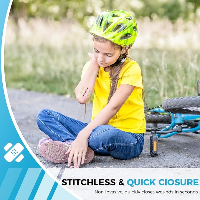 Wound Closure Device 4 Pcs - Zip Sutures & Butterfly Bandage | Stitchless Wound Repair, Rapid Hemostasis for Hiking, Camping, Wilderness Survival | Outdoor First Aid Essentials