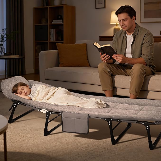 Garvee 79" Portable Folding Bed with Cushion and Pillow, Camping Cot for Adults with Supports 500 Lbs, Lightweight Tent Cot for Patio Beach Indoor Outdoor, Grey
