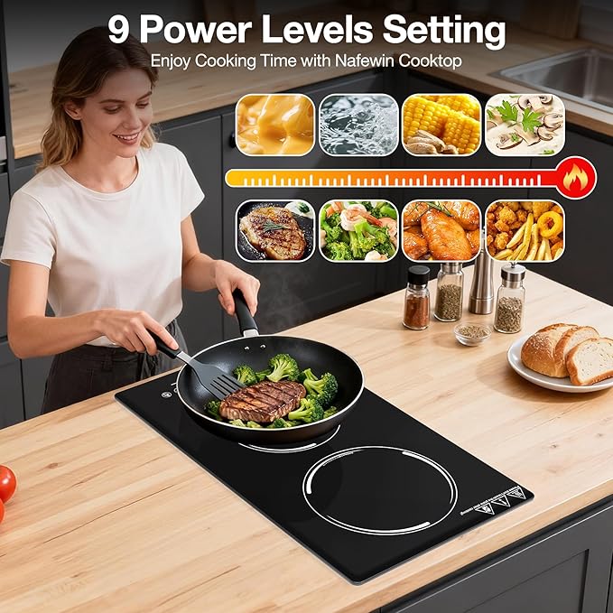 Double Induction Cooktop 2300W, Portable Induction Stove Hot Plate with 9-Level Independent Touch Control, Safety Lock, 2H Timer for Easy & Safe Cooking in Apartments, RVs, Camping and Outdoor