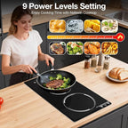 Double Induction Cooktop 2300W, Portable Induction Stove Hot Plate with 9-Level Independent Touch Control, Safety Lock, 2H Timer for Easy & Safe Cooking in Apartments, RVs, Camping and Outdoor