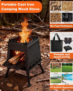 Portable Wood Burning Stove - Lightweight Cast Iron Camp Stove for Backpacking，A Small Size 8.9in * 8.9in * 8.7in Backpacking Camping Stove Kit (Black, Small)