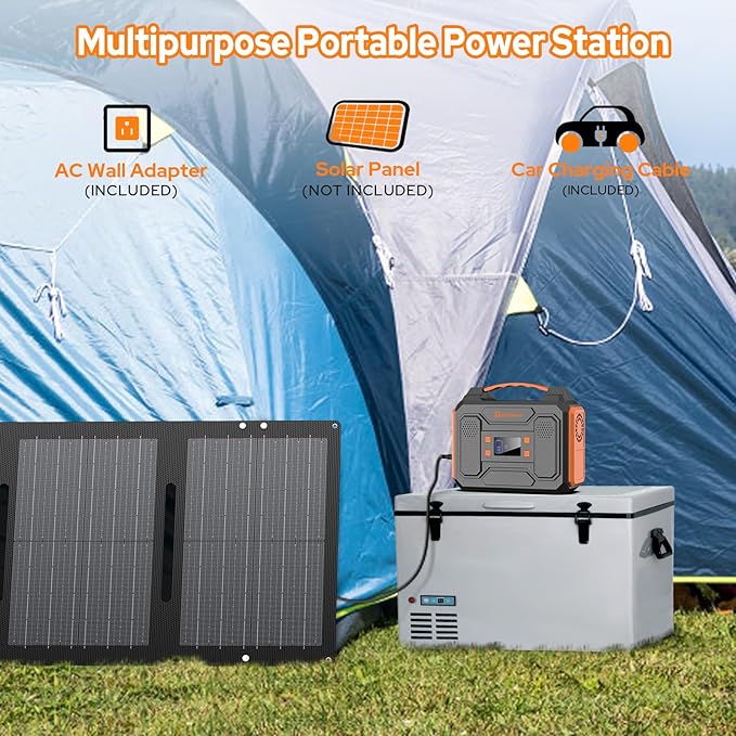 Portable Solar Power Generator with Panel, 300W Power Station with Portable Solar Panel 40W, 110V AC Outlet Camping 100W Solar Power Bank Battery Pack for Laptop Smart Device RV Outdoor Power Outage