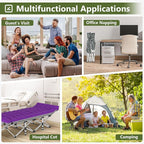 Slendor Folding Camping Cot with Mattress, 74" L x 28" W x 15" H Camp Cots for Adults, Portable Sleeping Cot Bed for Tent, Office, Travel, Max. 500lbs Load, Striated Gray Cot, Gray+Purple Pad