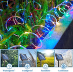 ANJAYLIA 33FT 100 LED Solar Rope Lights Outdoor Waterproof, Solar Powered Rope String Lights with 8 Modes for Outdoor, Patio, Garden, Camping, Holiday & Christmas Décor Multicolor