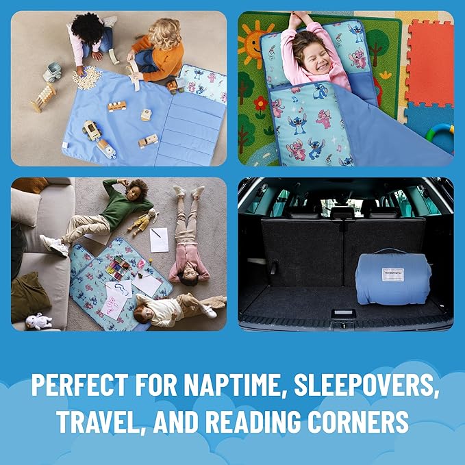 Jay Franco Kids Nap Mat with Embedded Pillow & Blanket – Soft 46"x20" Microfiber Sleeping Bag with Name Tag & Handle for School, Travel, Sleepover