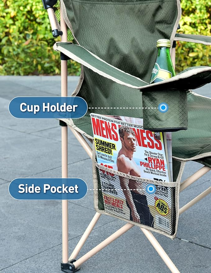 Folding Camping Chair with Shade Canopy for Adults, Canopy Chair for Outdoors Sports with Cup Holder, Side Pocket for Camp, Beach, Tailgates, Fishing - Support 330 LBS