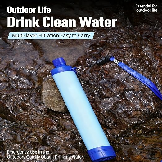 Water Filter, Survival Filtration Portable Gear, Emergency Preparedness, Supply for Drinking Hiking Camping Team Family Outing (1PCS)