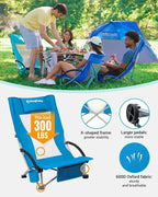 KingCamp Low Beach Chairs, Folding Portable Chair for Adults Lightweight Extra Wide Seat 300lbs Heavy Duty Oversized Backpack, Carry Bag for Camping