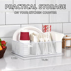 Paper Plate Organizer, Metal Silverware Caddy with 6 Compartments for Knives, Spoons, Cups, Forks, Napkins, Utensil Holder for Party, Camping, Picnic, White