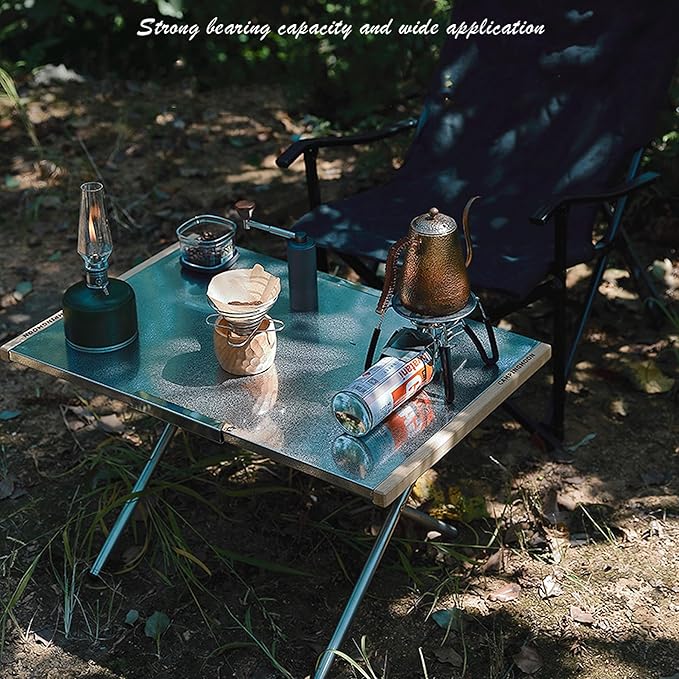 CAMPINGMOON Camping Side Table Heat-Resisting Stainless Steel Embossing Process for Outdoor Table Top Grill T-370