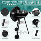 HaSteeL 18 Inch Charcoal Grill, Black Kettle Outdoor Barbecue Grill, 2-In-1 Portable BBQ Grill with Wheels for Camping Backyard Patio Picnic, Porcelain-Enameled Lid & Fire Bowl, 254.SQ.IN Cooking Area