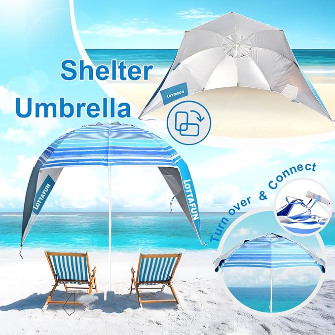 Beach Shelter Umbrella Premiere UPF 50+ Umbrella Shelter for Sun and Rain Protection for Adult (10-Foot,Blue Stripe)