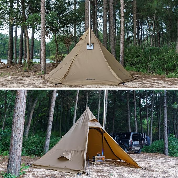 FIREHIKING Camping Hot Tent 2-4 Person Teepee Tent with Stove Jack for Backpacking Hunting 11'6" x 6'11" | with Stove Jack, for Backpacking, Hunting