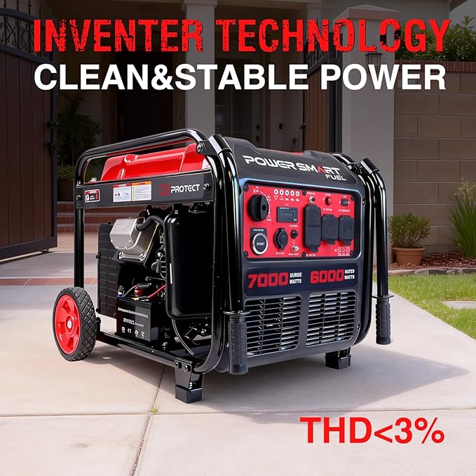 PowerSmart 7000-Watt Open Frame Inverter Generator, Electric Start Portable Generator for Home Backup & RV Camping - Gas Powered, 120V/240V Dual Voltage, Clean Power for Sensitive Electronics(PS5055C)