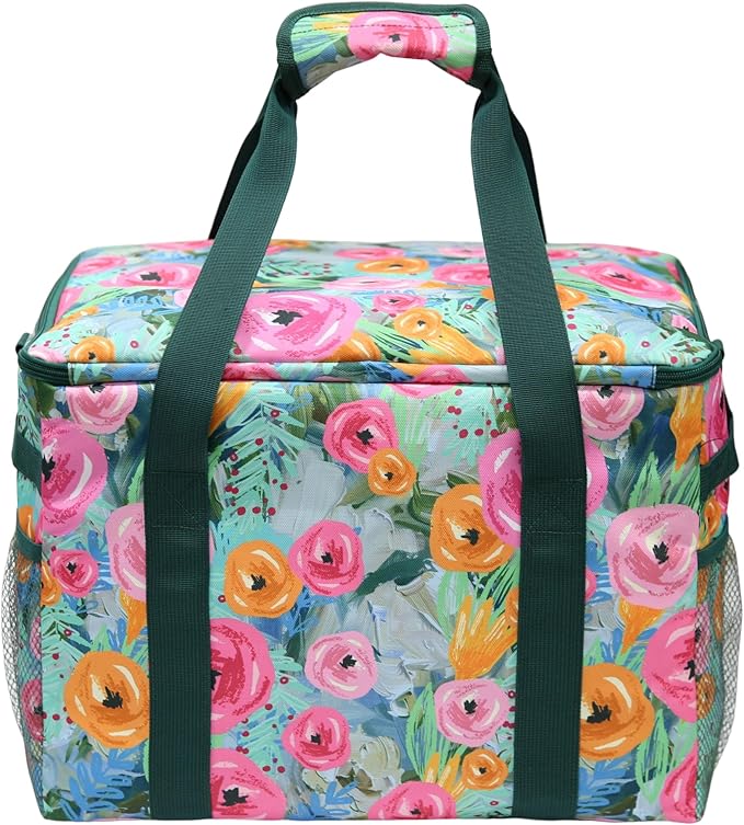 Soft Cooler Bag Floral 40 Cans, Collapsible Insulated Large Lunch Bag for Women, Portable Storage for Camping Travel Picnic BBQ Beach