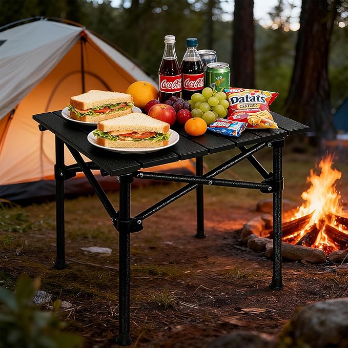 Camping Table Roll up Table,2-4 Person Portable Adjustable Height Roll up Aluminum Table with Carry Bag