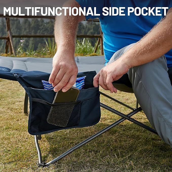 TIMBER RIDGE Extra Wide Heavy Duty Camping Cot for Adult, Easy Set Up Oversized Sleeping Cot with Carry Bag for Camping, Travel and Outdoors, Support up to 450lbs, Blue, 2 Pack